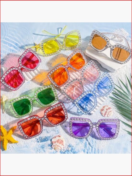 20 Pack Crystal Oversized Square Sunglasses Retro Diamond Glitter Sparkling main image 4